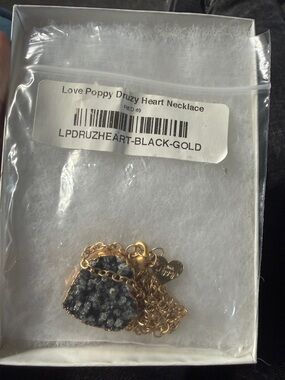 Love Poppy Druzy Heart Necklace — Black and Gold